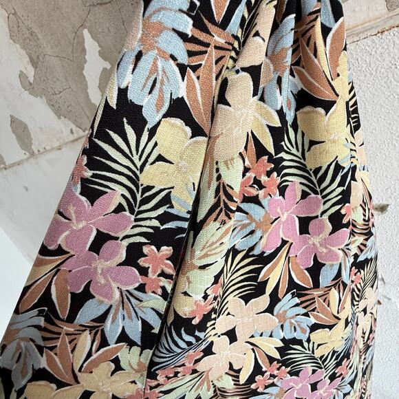 Vintage Floral Button Front Midi Dress Pastel Tropical Print Size M - Picture 6 of 7